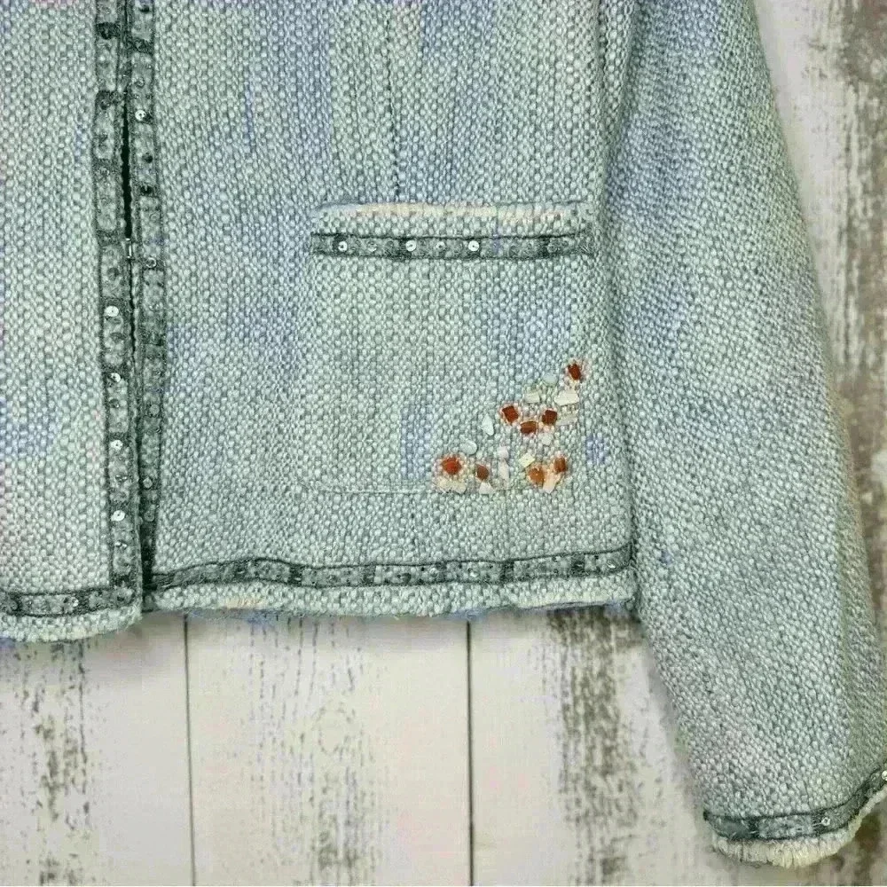 CACHE Boucle Tweed Top Jacket Lined Embellished Beads - Picture 2 of 7